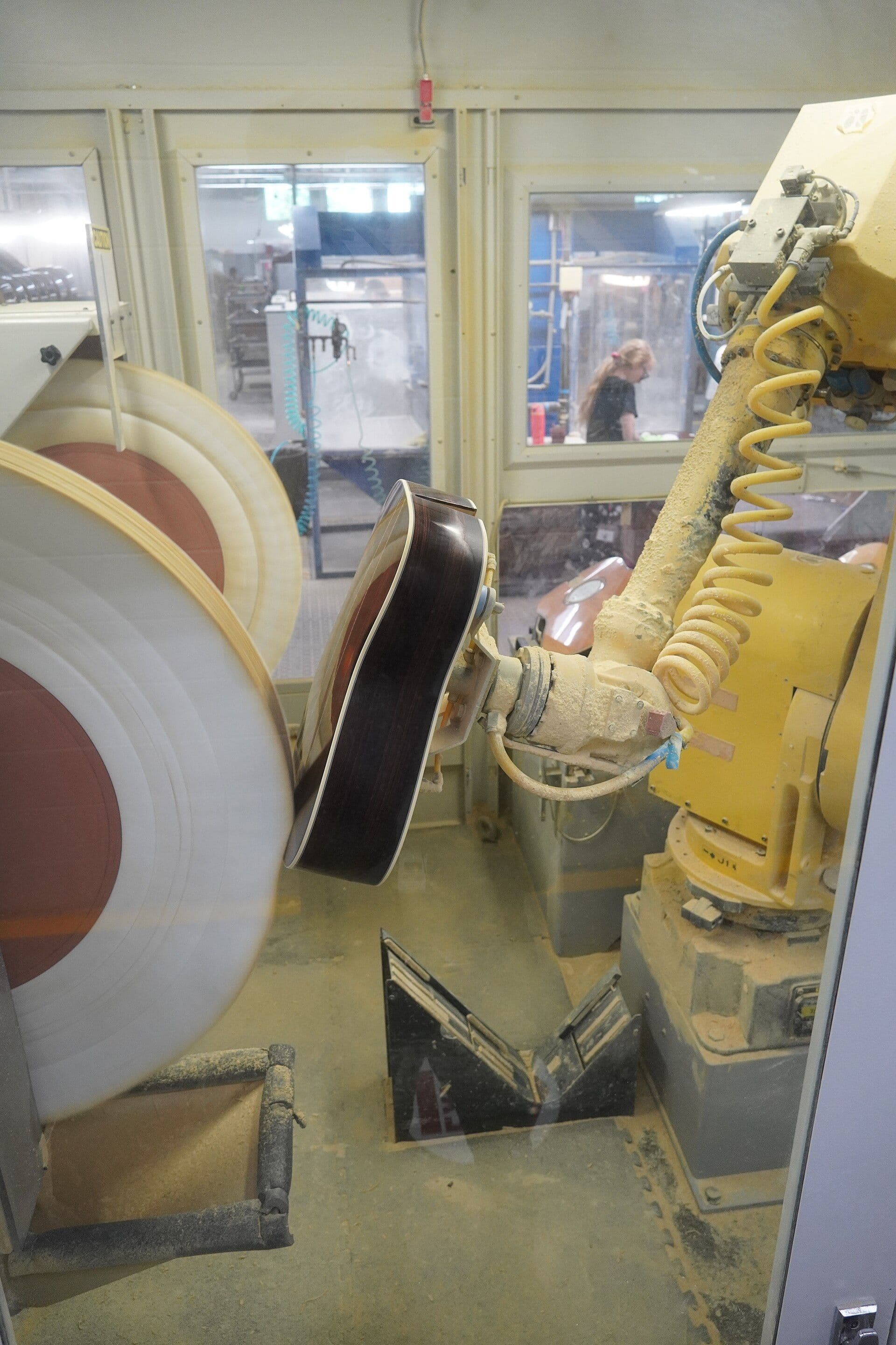 Industrial robot arm in a factory